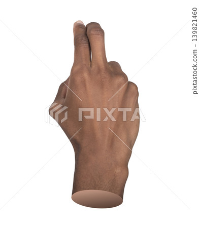 Hand crosses index and middle fingers forming luck gesture against neutral background. Upright digits create symbolic sign of hope expectation. Culture concept illustrating superstition Hand crosses index and middle fingers forming luck gesture against neutral background. Upright digits create symbolic sign of hope expectation. Culture concept illustrating superstition 139821460