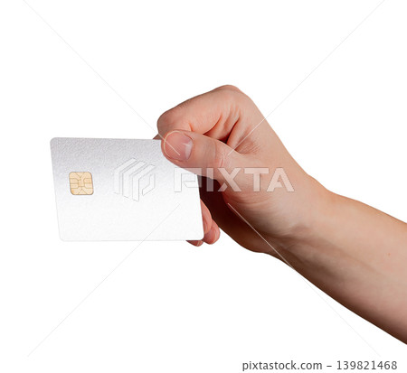 Hand holding bank card between fingers. Payment card shown close to viewer. Financial banking concept for purchase payment and transaction.. Hand holding bank card between fingers. Payment card shown close to viewer. Financial banking concept for purchase payment and transaction.. 139821468