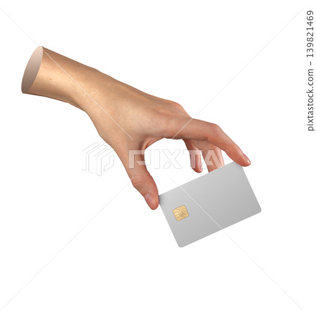 Hand holding bank card isolated on light background. Payment card pinched between fingers. Financial transaction concept for digital banking and purchase.. Hand holding bank card isolated on light background. Payment card pinched between fingers. Financial transaction concept for digital banking and purchase.. 139821469