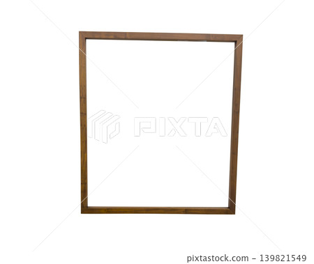 Wooden picture frame isolated on light background. Simple square border for artwork or photo. Interior decor element for gallery wall design.. 139821549