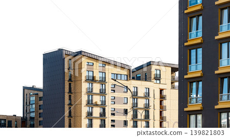 Modern residential housing complex, living area isolated on white. 139821803