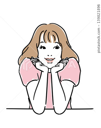 A pretty woman resting her chin on her hand. A pretty woman resting her chin on her hand. 139821896