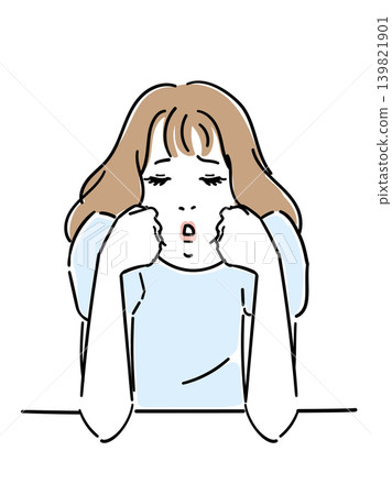 A pretty woman resting her chin on her hand. A pretty woman resting her chin on her hand. 139821901