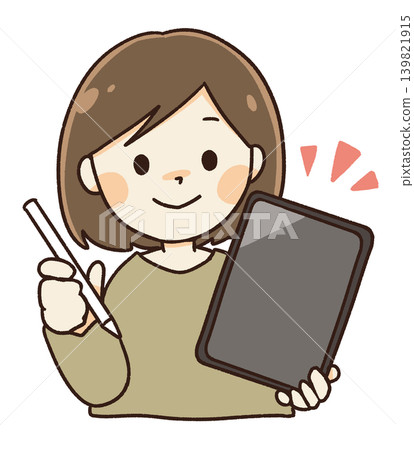一位女士手持平板電腦的插圖(用於兼職) 一位女士手持平板電腦的插圖(用於兼職) 139821915