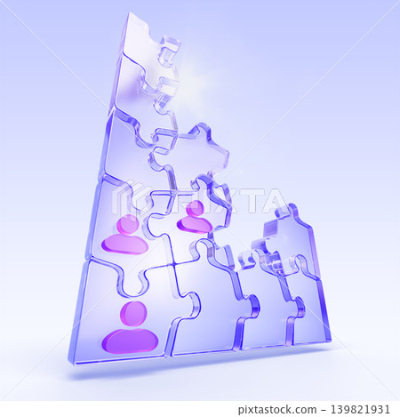 Teamwork isometric 3D icon. Business people team building tower of jigsaw. Blue glass puzzle pieces with employee profiles. Cooperation, partnership, creative collaboration colleagues. 3D illustration Teamwork isometric 3D icon. Business people team building tower of jigsaw. Blue glass puzzle pieces with employee profiles. Cooperation, partnership, creative collaboration colleagues. 3D illustration 139821931