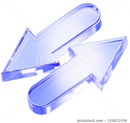 3d blue glass opposite arrows icon render. Double diagonal direction sign, down left and up right. Crystal glossy triangle lines, business infographic design elements, transfer arrows. 3D illustration 3d blue glass opposite arrows icon render. Double diagonal direction sign, down left and up right. Crystal glossy triangle lines, business infographic design elements, transfer arrows. 3D illustration 139821936