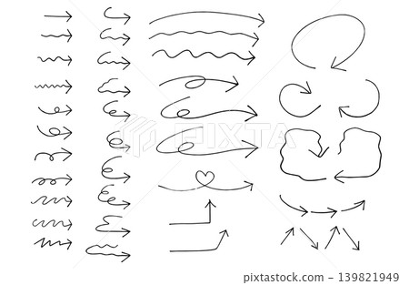 Hand-drawn style arrow illustration set (arrow icons, rough sketches, hand-drawn line art, assortment) Hand-drawn style arrow illustration set (arrow icons, rough sketches, hand-drawn line art, assortment) 139821949