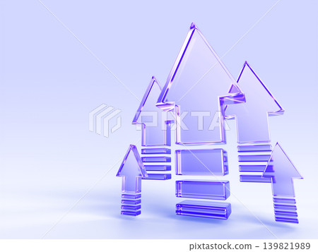 Hologram glass up arrows with speed effect on light blue background. Tech innovation, business growth, sales increase. Purple transparent direction signs moving upward 3d web banner. 3D illustration Hologram glass up arrows with speed effect on light blue background. Tech innovation, business growth, sales increase. Purple transparent direction signs moving upward 3d web banner. 3D illustration 139821989