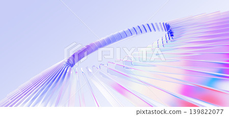 Hologram glass radial circle 3D pattern in perspective. Abstract ring of iridescent transparent lines on pastel blue background. Rainbow gradient light beams, circular geometric burst. 3D illustration Hologram glass radial circle 3D pattern in perspective. Abstract ring of iridescent transparent lines on pastel blue background. Rainbow gradient light beams, circular geometric burst. 3D illustration 139822077