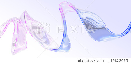 Liquid glass transparent 3d ribbon wave line with holographic gradient on light background. Abstract crystal clear water flow. Dynamic pink, blue and purple pastel trendy splash curve. 3D illustration Liquid glass transparent 3d ribbon wave line with holographic gradient on light background. Abstract crystal clear water flow. Dynamic pink, blue and purple pastel trendy splash curve. 3D illustration 139822085