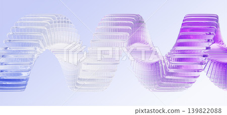 Spiral glass array, holographic ribbon wave line on light blue 3d background. Dynamic curve swirl flow of transparent square shapes. Layered effect, horizontal vortex, rotating motion. 3D illustration Spiral glass array, holographic ribbon wave line on light blue 3d background. Dynamic curve swirl flow of transparent square shapes. Layered effect, horizontal vortex, rotating motion. 3D illustration 139822088