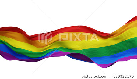 Rainbow flag ribbon flowing for pride month isolated on white background with copy space 3D render 139822170