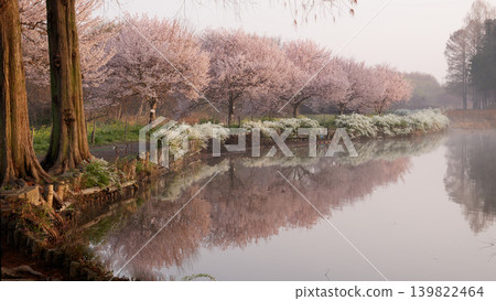 Cherry blossoms appearing on the surface of the water 139822464