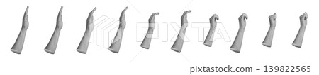 Sequence of human hand gestures isolated on white background. Multiple arm positions showing progressive hand movement stages. Gesture reference set for communication and body language Sequence of human hand gestures isolated on white background. Multiple arm positions showing progressive hand movement stages. Gesture reference set for communication and body language 139822565