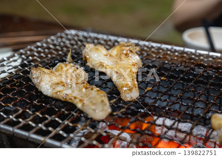 業餘生活傳記：烤肉、熾熱的木炭、烤魚、新鮮海鮮、魚、油和脂肪 139822751