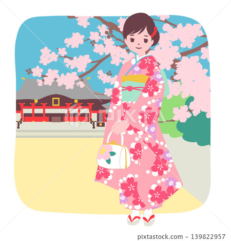 【人生階段】十三歲少女身穿和服,前往神社參加成年禮。 【人生階段】十三歲少女身穿和服,前往神社參加成年禮。 139822957