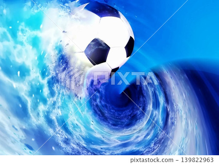 A dynamic 3D illustration of a soccer ball that conveys a sense of speed. 139822963