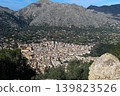 A mountain town viewed from a nearby mountain. 139823526