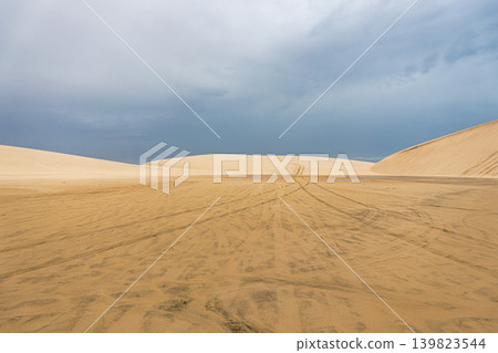 Dunes and lagoons of Atins, Lencois Maranhenses, Barreirinhas, Brazil. White sand dunes with pools of fresh water 139823544