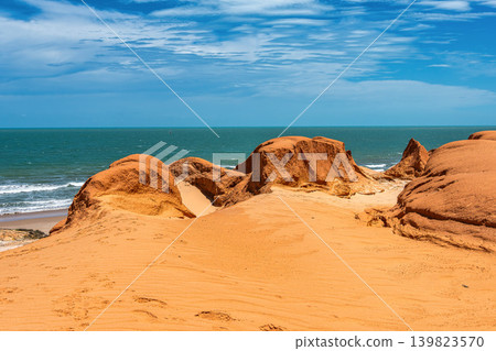 The rock formations at Canoa Quebrada Beach at Canoa Quebrada, state of Ceara, Brazil 139823570