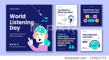 World Listening Day Healthcare Social Media Post Flat Cartoon Hand Drawn Background 139823714