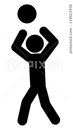 排球運動員進行高吊傳球的剪影圖示。 139823936