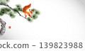 Ink wash painting of a squirrel on a pine tree branch. Traditional oriental ink painting sumi-e, u-sin, go-hua. Hieroglyph - happiness. 139823988