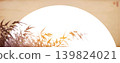 Vector sumi-e illustration of bamboo leaves in warm tones with a large white sun or moon in the background on vintage background. Translation of hieroglyph - eternity 139824021