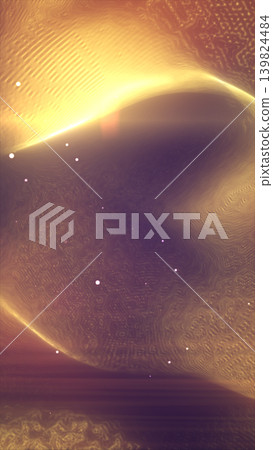 Abstract golden cosmic surface with glowing horizon, textured planetary curves, and floating light particles in a dreamy space scene Abstract golden cosmic surface with glowing horizon, textured planetary curves, and floating light particles in a dreamy space scene 139824484
