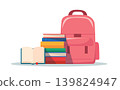 School Backpack with Books and Open Notebook 139824947