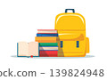 School Backpack with Books and Open Notebook 139824948