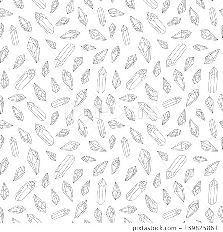 Seamless pattern with black and white crystals gems, black outline drawing Seamless pattern with black and white crystals gems, black outline drawing 139825861