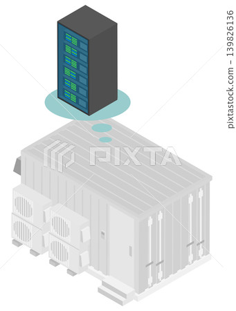 An illustration of an isometric containerized data center. 139826136
