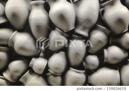 Collection of pottery vessels. Handmade and unique shapes Collection of pottery vessels. Handmade and unique shapes 139826619