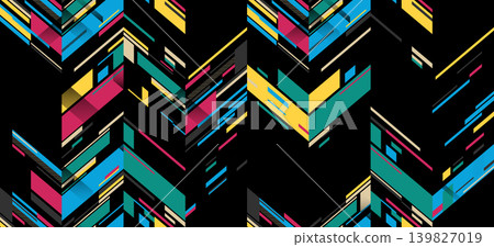 Seamless colorful pop art geometric pattern. Abstract color seamless zig zag background. Multicolor chevron pattern for web design, presentation, invitation. Illustration in the style of the 80s 90s Seamless colorful pop art geometric pattern. Abstract color seamless zig zag background. Multicolor chevron pattern for web design, presentation, invitation. Illustration in the style of the 80s 90s 139827019