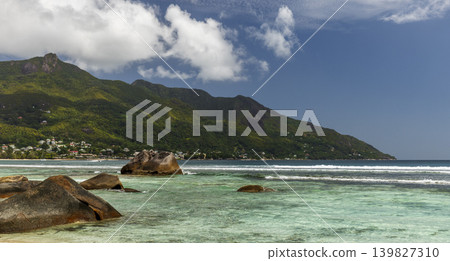 Panoramic beach landscape photography. Seychelles Panoramic beach landscape photography. Seychelles 139827310