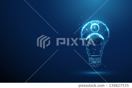 3D blue avatar icon in light bulb. User creativity, ai innovation assistant, virtual agent inspiration, profile insight, smart idea generation, brainstorming concept 3D blue avatar icon in light bulb. User creativity, ai innovation assistant, virtual agent inspiration, profile insight, smart idea generation, brainstorming concept 139827535