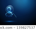 3D blue avatar icon with magnifying glass. User search, ai recruitment assistant, virtual agent lookup, candidate evaluation, identity verification, analysis concept 139827537