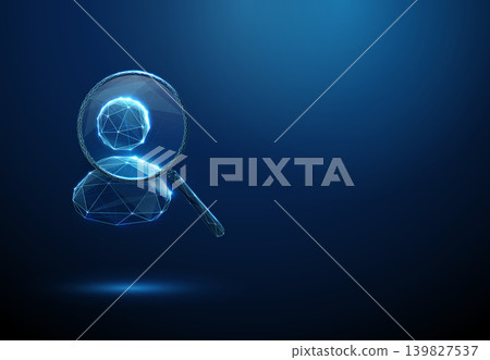 3D blue avatar icon with magnifying glass. User search, ai recruitment assistant, virtual agent lookup, candidate evaluation, identity verification, analysis concept 139827537