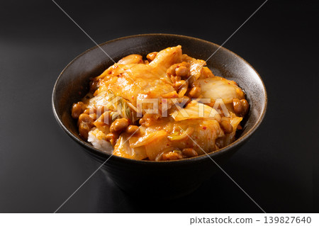 Pork, kimchi, and natto rice bowl Pork, kimchi, and natto rice bowl 139827640