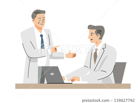 "Gentle Welfare and Care Vector Series": Two male doctors confirming treatment plans "Gentle Welfare and Care Vector Series": Two male doctors confirming treatment plans 139827792