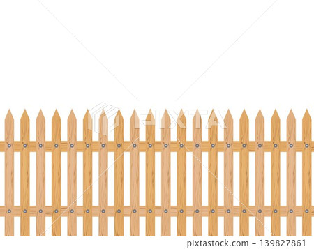 Light wooden picket fence seamless vector pattern isolated on white background. Light wooden picket fence seamless vector pattern isolated on white background. 139827861
