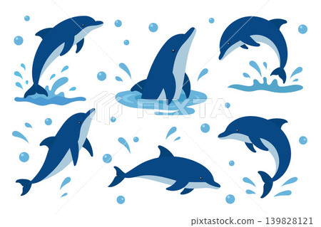Set of Cute Dolphins Collection Ocean Marine Animal Illustration Pack Set of Cute Dolphins Collection Ocean Marine Animal Illustration Pack 139828121