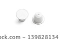 Blank white plastic coffee capsule mockup png, top view, transparent background, 3d rendering. Empty disposable bag with cream or coffe mock up cut out. Clear bio packet with beverage template. 139828134