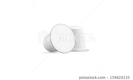 Blank white coffee capsule bag mock up png, front view, transparent background, 3d rendering. Empty bio sealed box mockup for latte and cofe cut out. Clear single-serve pod with caffeine and cream. 139828135