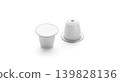 Blank white coffee capsule box mock up png, transparent background, 3d rendering. Empty coffe pod mockup for vending machine, cut out. Clear disposable vacuum caffeine container with cream espresso. 139828136
