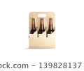 Blank craft cardboard holder for glass beer bottle mock up png, transparent background, 3d rendering. Empty paperboard carry package for beverage mockup cut out. Clear disposable carton case template. 139828137