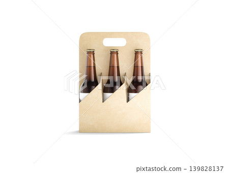 Blank craft cardboard holder for glass beer bottle mock up png, transparent background, 3d rendering. Empty paperboard carry package for beverage mockup cut out. Clear disposable carton case template. Blank craft cardboard holder for glass beer bottle mock up png, transparent background, 3d rendering. Empty paperboard carry package for beverage mockup cut out. Clear disposable carton case template. 139828137