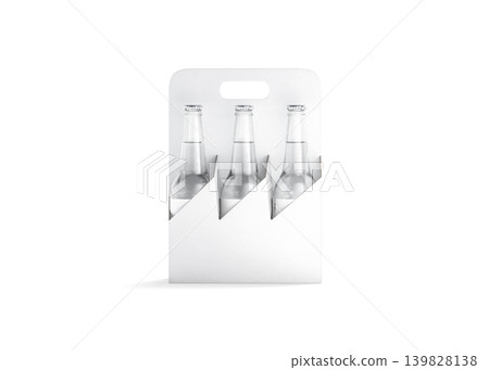 Blank white glass beer bottle cardboard holder mockup png, transparent background, 3d rendering. Empty bag with handle for drink mock up cut out. Clear alcohol or mineral water takeaway pak template. Blank white glass beer bottle cardboard holder mockup png, transparent background, 3d rendering. Empty bag with handle for drink mock up cut out. Clear alcohol or mineral water takeaway pak template. 139828138