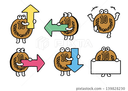 Cute Japanese yen coin character illustration 139828230